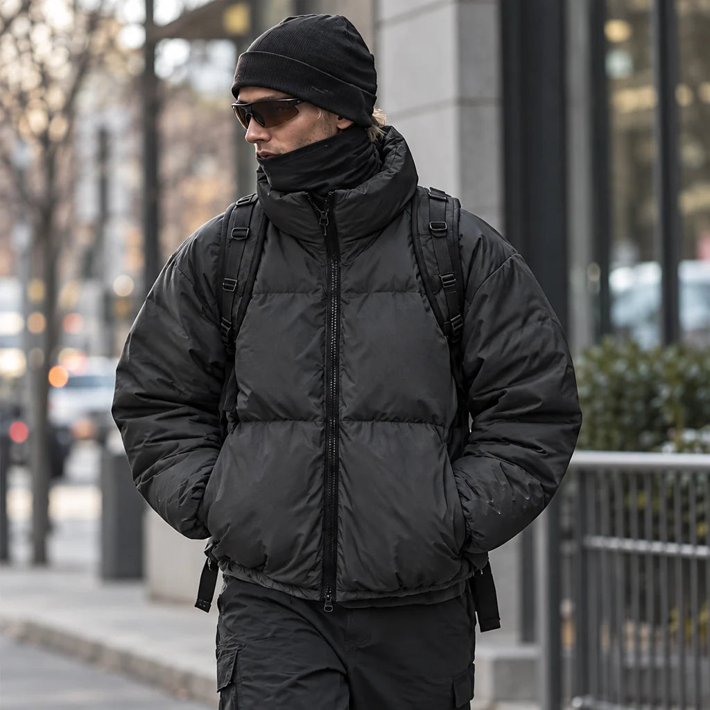 Haw - Unisex Insulated Windproof Reflective Puffer Jacket - Black