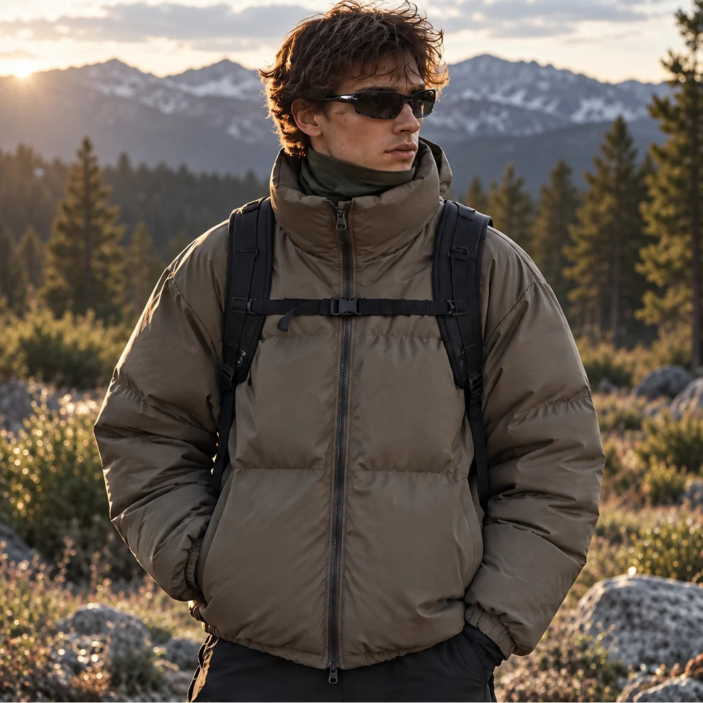 Haw - Unisex Insulated Windproof Reflective Puffer Jacket - Khaki