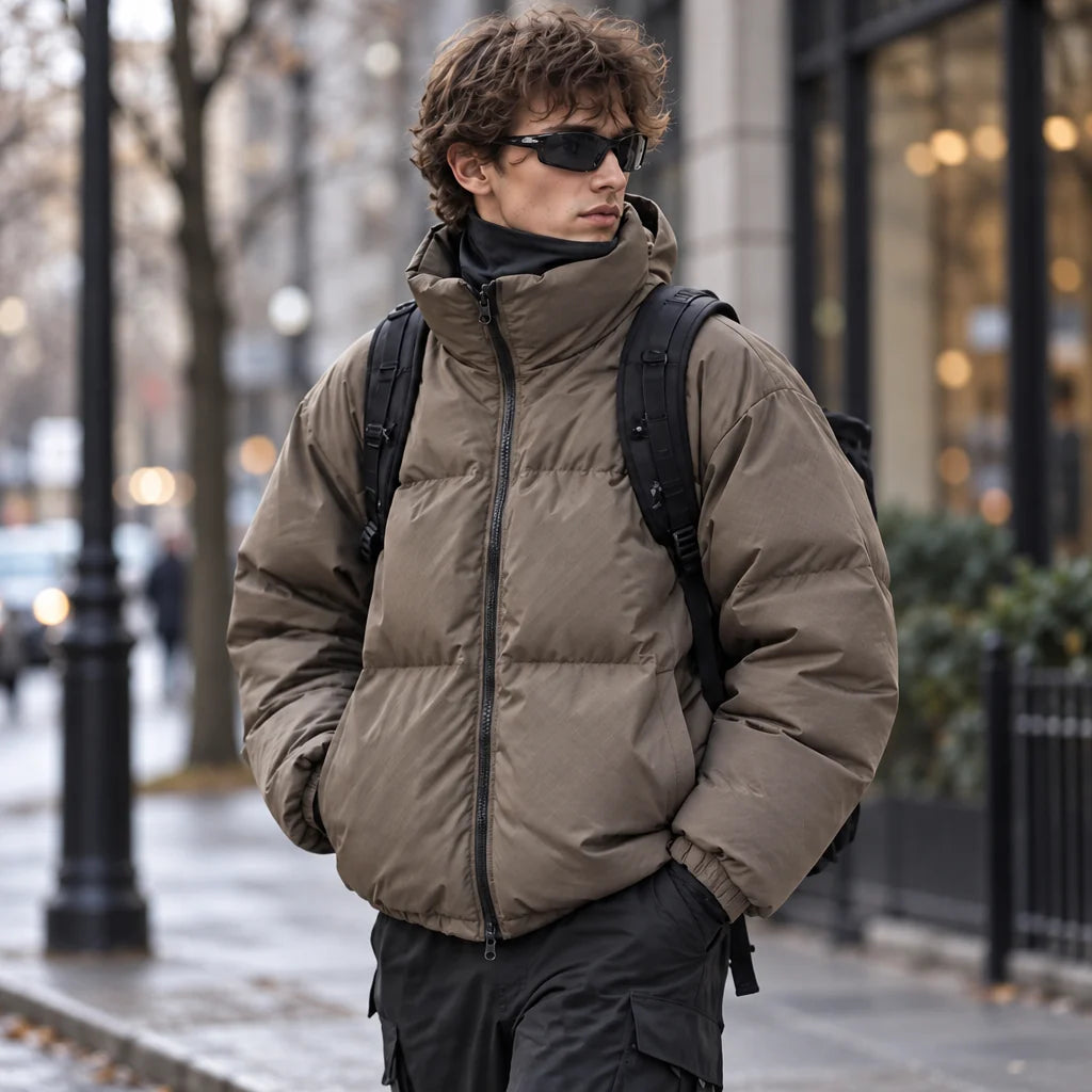 Haw - Unisex Insulated Windproof Reflective Puffer Jacket - Khaki