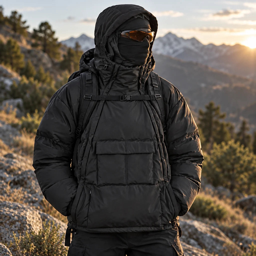 Yore - Mens 90% White Duck Down Hooded Puffer Jacket - Black