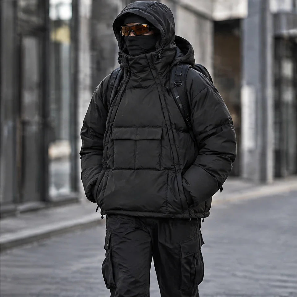 Yore - Mens 90% White Duck Down Hooded Puffer Jacket - Black