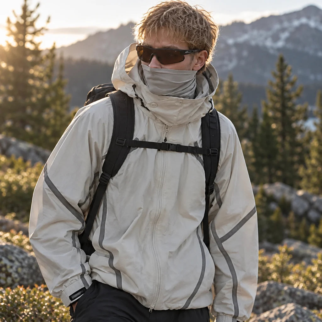 Bield - Unisex Windproof Breathable & Hooded Waterproof Jacket - Sandy White