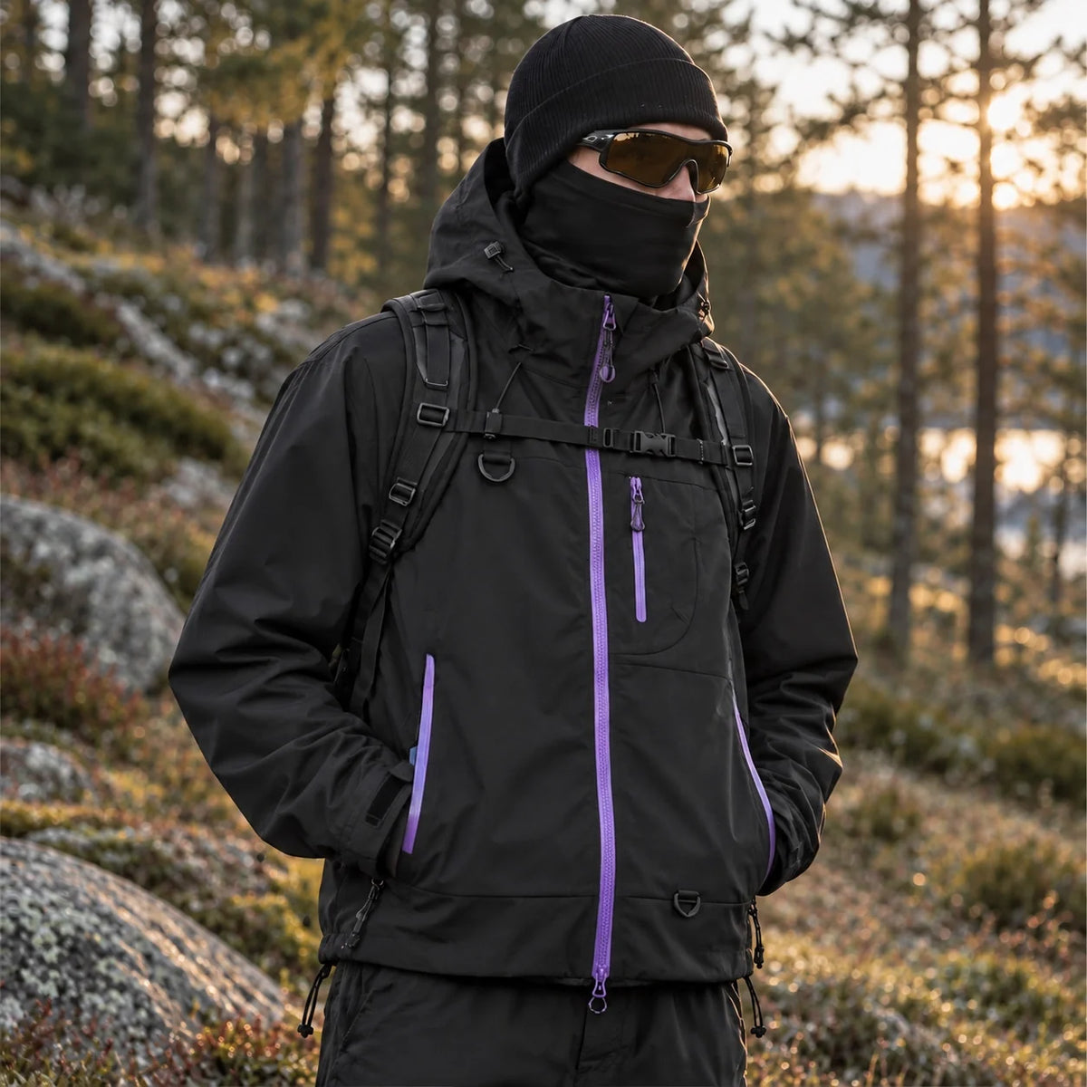 Caw - Unisex Windproof Breathable & Packable Waterproof Jacket - Black